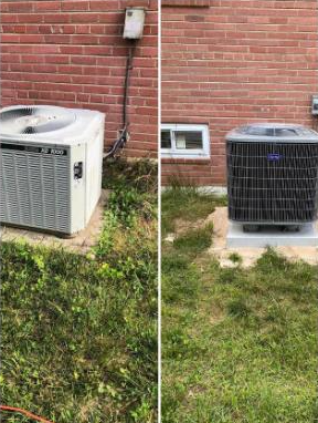 New outdoor AC condenser units installed on level pads